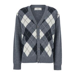Dunst Women V-Neck Argyle Cardigan With Diamond Motif In Gray Wool Men